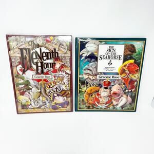 Graeme Base Book Lot The Eleventh Hour The Sign of the Seahorse Hardcover GUC